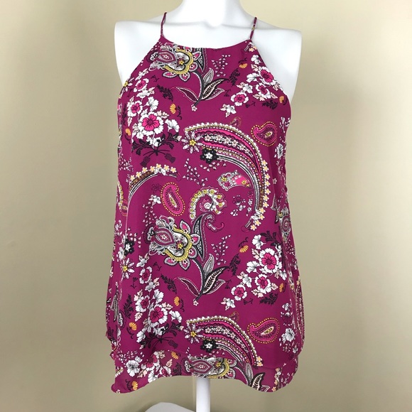 Paper Crane Tops - Paper Crane Pink Paisley Floral Layered Tank Top